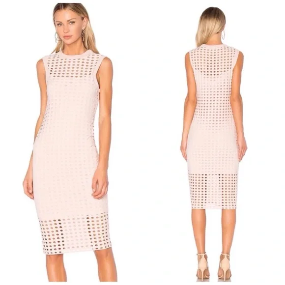 Alexander Wang Fitted Tank Midi Perforated Dress In Blush Pink - Picture 3 of 6